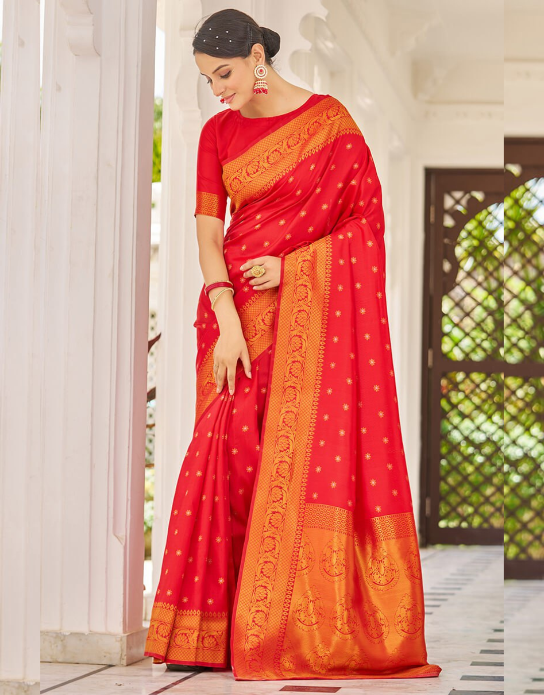 Red Daisy Kanjivaram Silk Saree