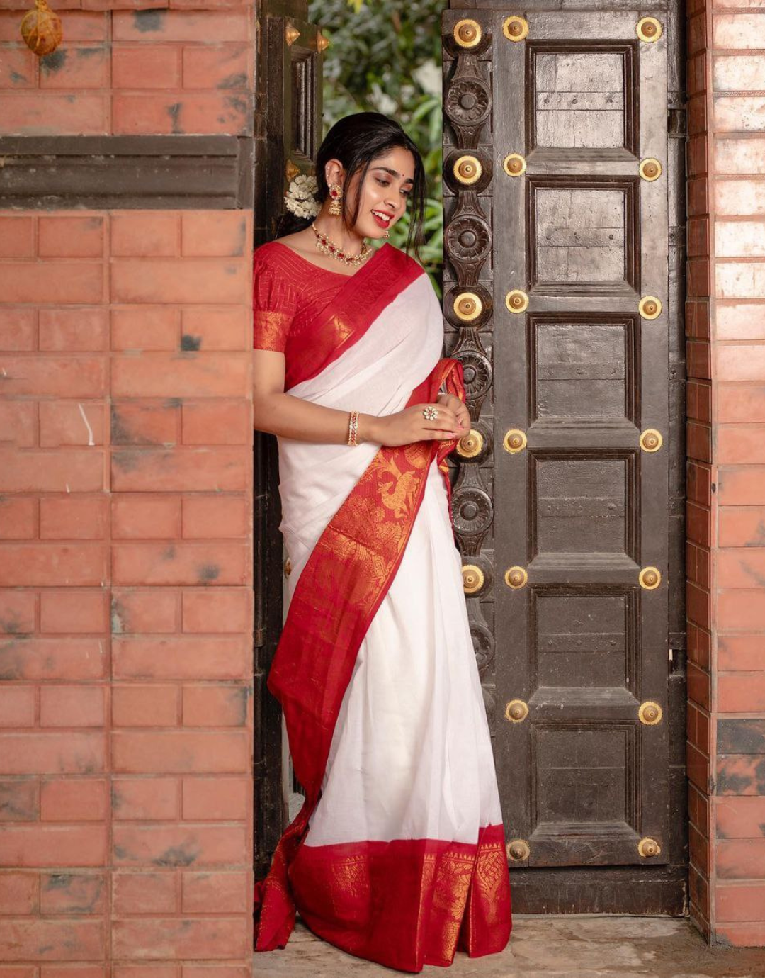 Janki White-Red Banarasi Silk Saree