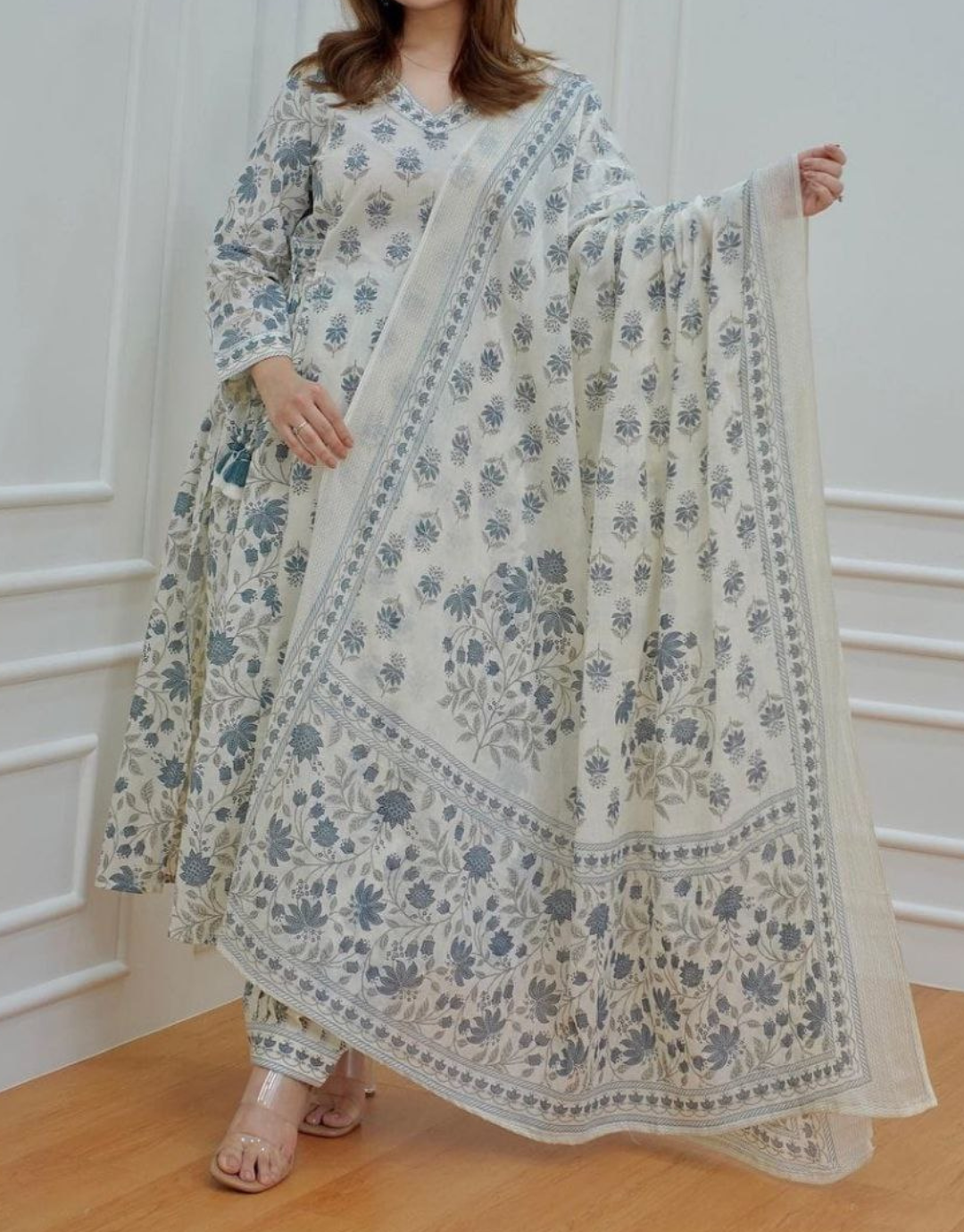 Vaani Pastel Blue Cotton Kurta Dupatta Pair