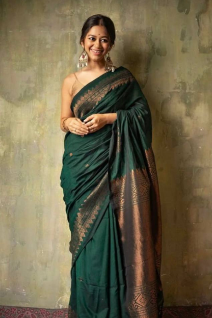 Sunrise Zephyr - Green Soft Silk Saree