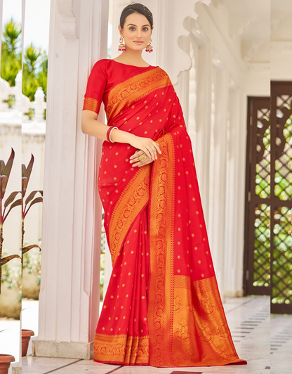 Red Daisy Kanjivaram Silk Saree