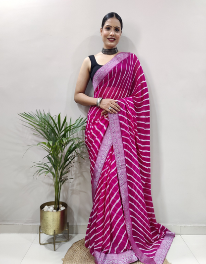 Dhara Hot Pink Soft Silk Laheriya Saree