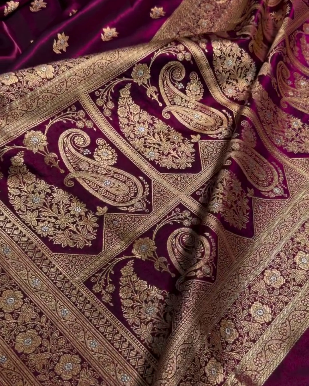 Shreya - Wine Purple Antique Gold Soft Silk Saree