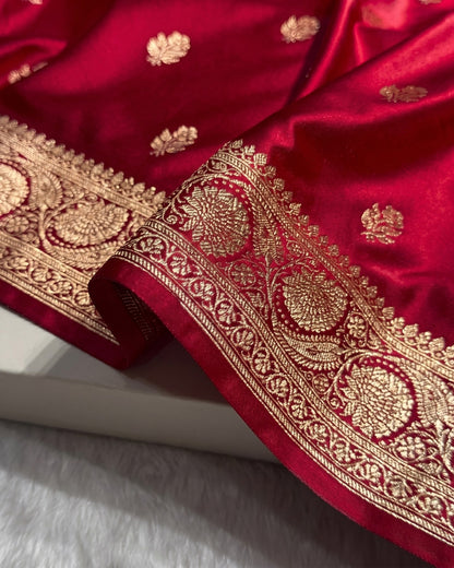 Carmai - Crimson Red Banarasi Silk Saree