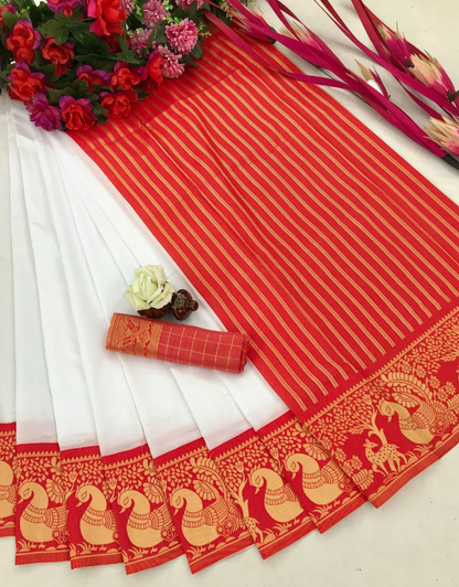 Janki White-Red Banarasi Silk Saree