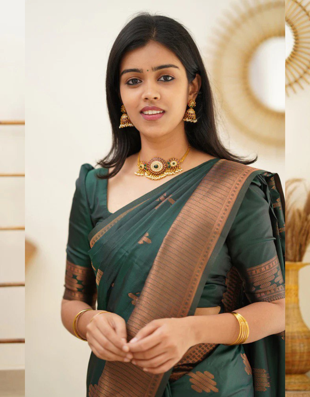 Maruti Green Soft Silk Saree With Adorable Blouse Piece