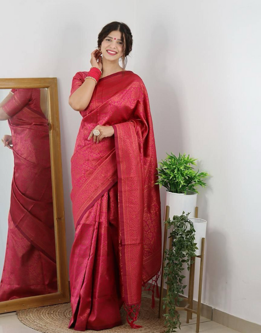 Radhika Dull Red Banarasi Silk Saree