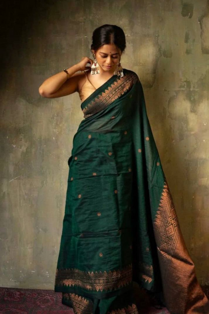 Sunrise Zephyr - Green Soft Silk Saree