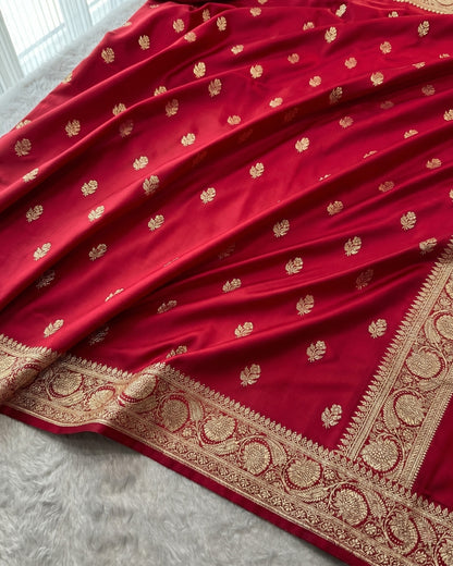 Carmai - Crimson Red Banarasi Silk Saree