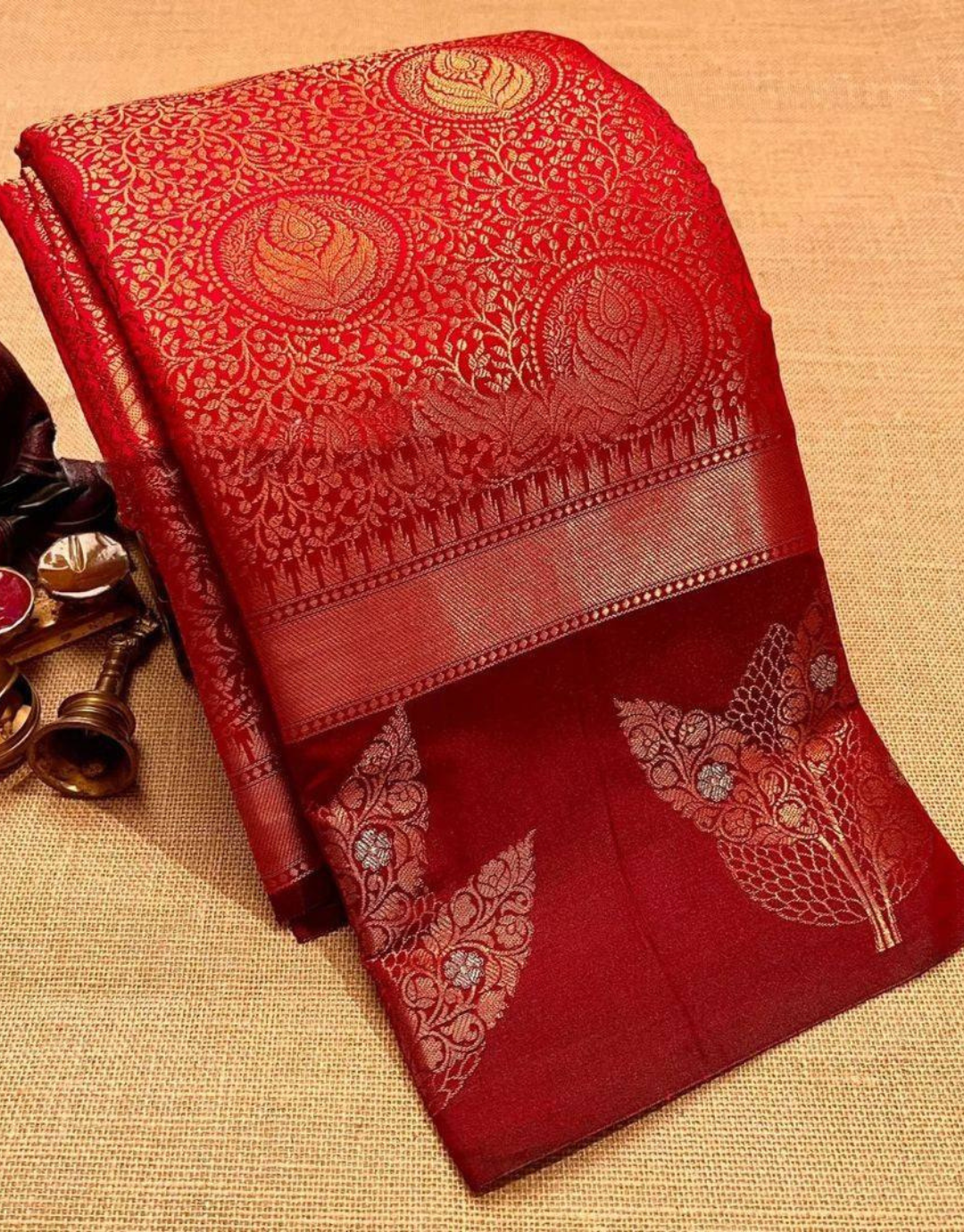 Heer Red Soft Silk Saree With Colourful Blouse Peice