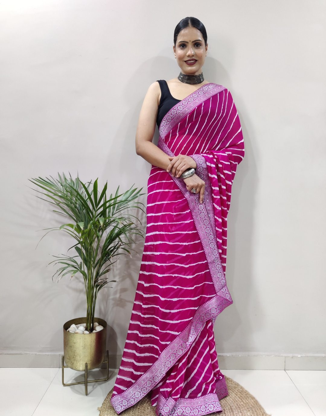 Dhara Hot Pink Soft Silk Laheriya Saree