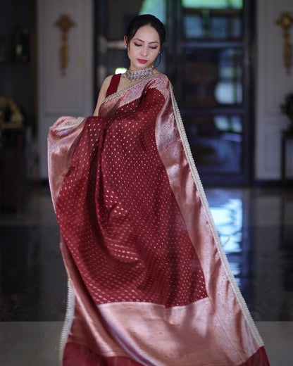 Bani - Regal Maroon Banarasi Zari Silk Saree
