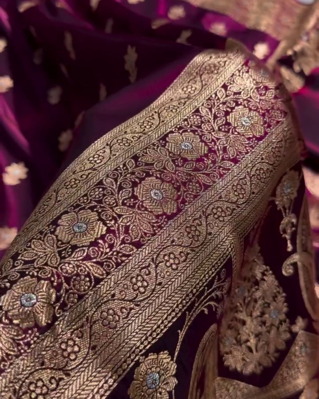 Shreya - Wine Purple Antique Gold Soft Silk Saree