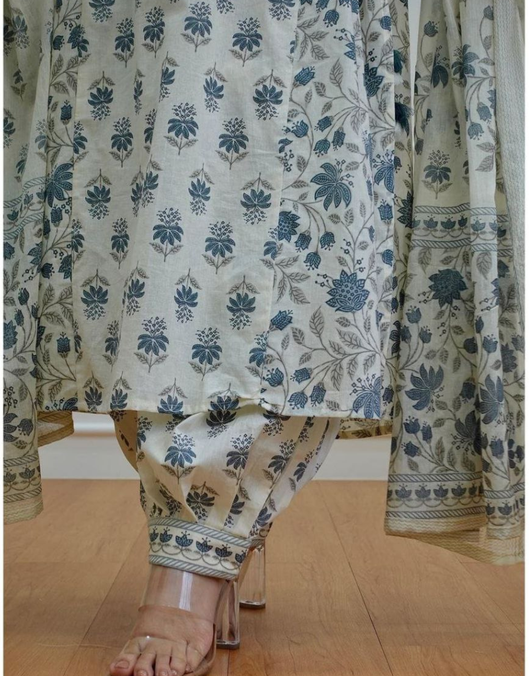 Vaani Pastel Blue Cotton Kurta Dupatta Pair