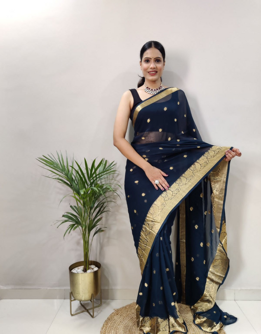 Natanshi Navy Blue Soft Georgette Ready To Wear Saree