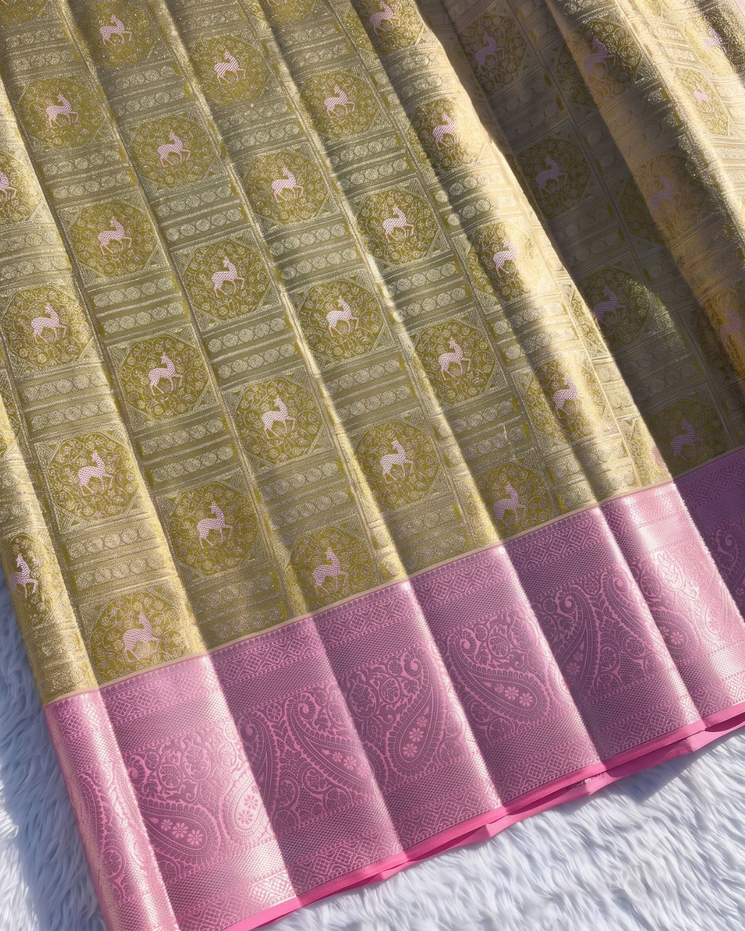 Gauri - Royal Gold Pink Banarasi Silk Saree