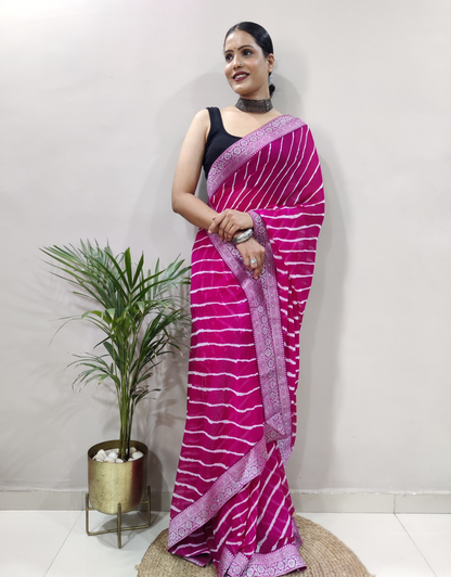 Dhara Hot Pink Soft Silk Laheriya Saree