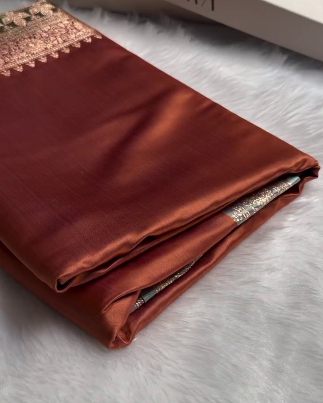 Devika - Rust Copper Teal Floral Zari Jacquard Saree
