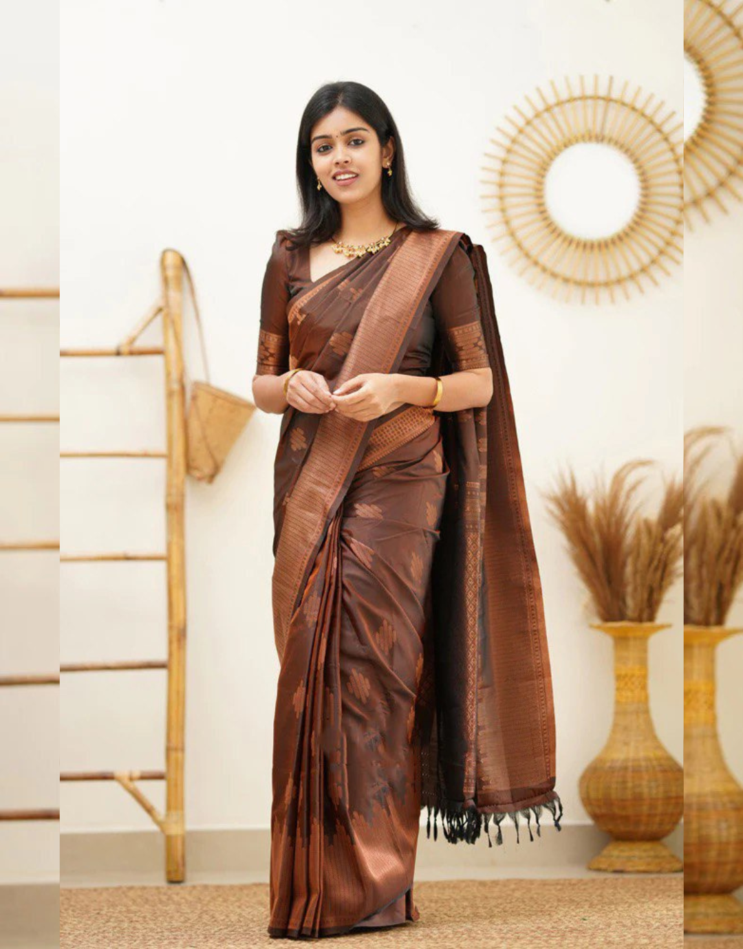 Maruti Brown Soft Silk Saree With Blouse