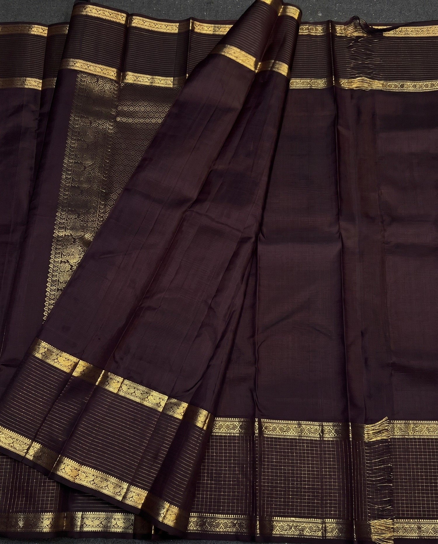 Bhomika - Maroon Zari Grid Temple Border Kanchipuram Saree