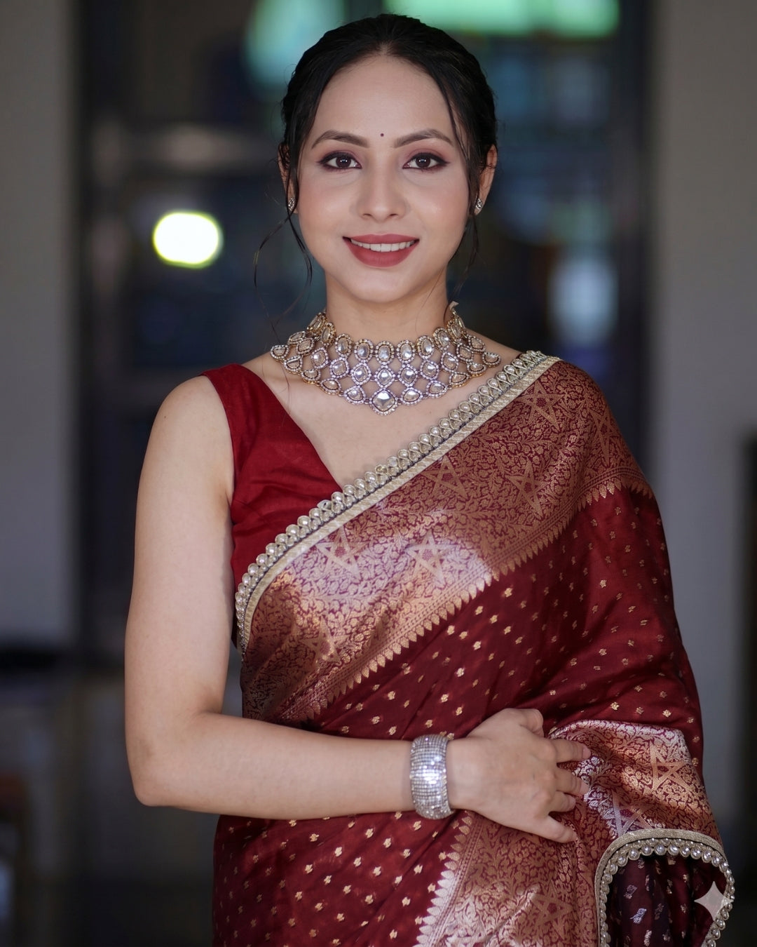 Bani - Regal Maroon Banarasi Zari Silk Saree