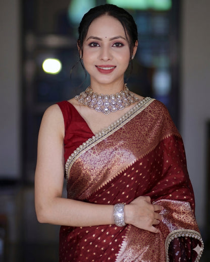Bani - Regal Maroon Banarasi Zari Silk Saree
