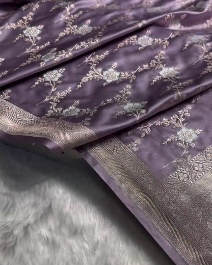 Samaira – Premium Lavender Banarasi Weave Saree