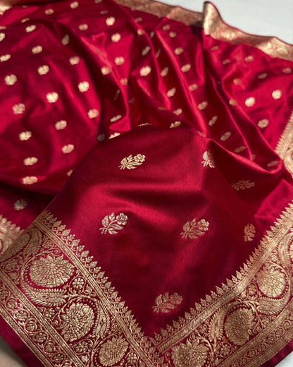 Carmai - Crimson Red Banarasi Silk Saree