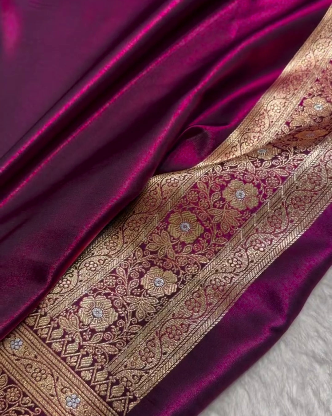 Shreya - Wine Purple Antique Gold Soft Silk Saree