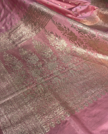 Deepanwita - Pink Soft Silk Banarasi Saree with Gold Zari Butti