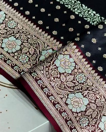 Heny - Black Silver Zari Banarasi Silk Saree