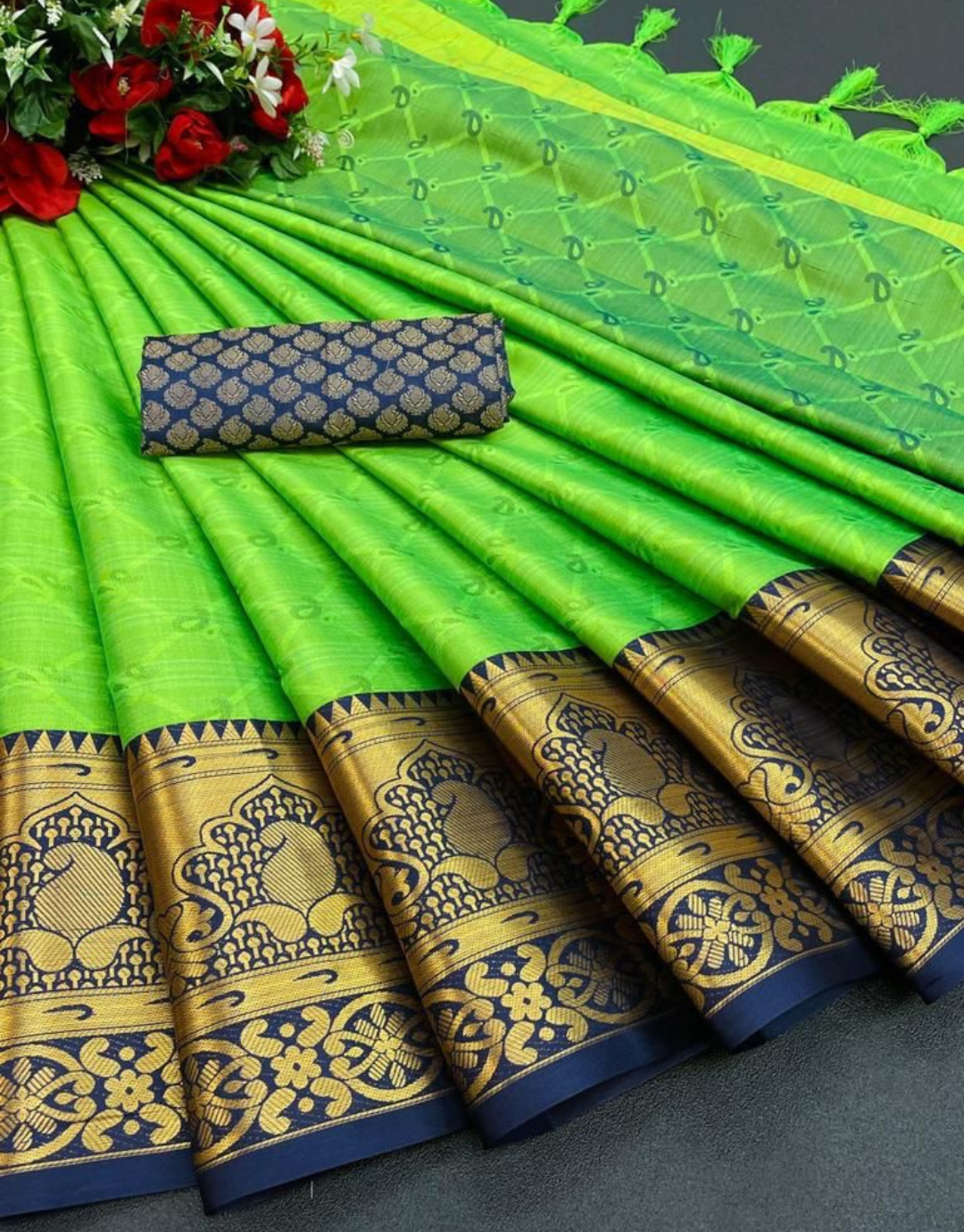 Kiara Parrot Green Soft Silk Saree