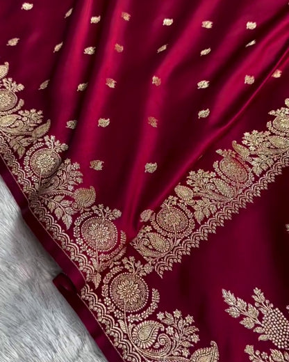 Bhakti - Royal Wine Banarasi Silk Blend Saree