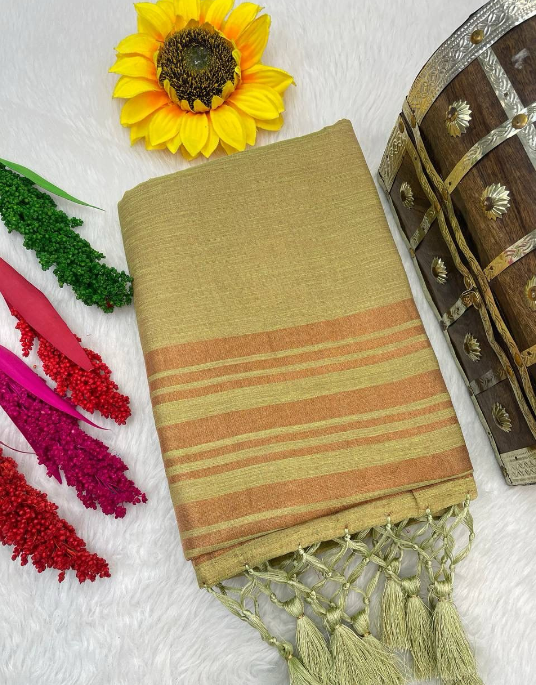 Anjali Pista Linen Silk Saree