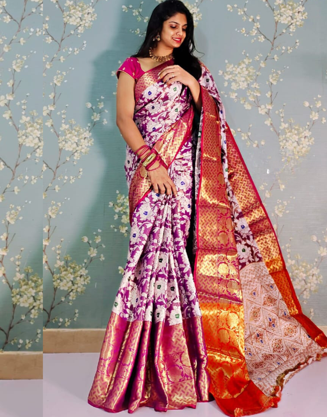 Nayna Deep Pink Kanchipuram Silk Saree