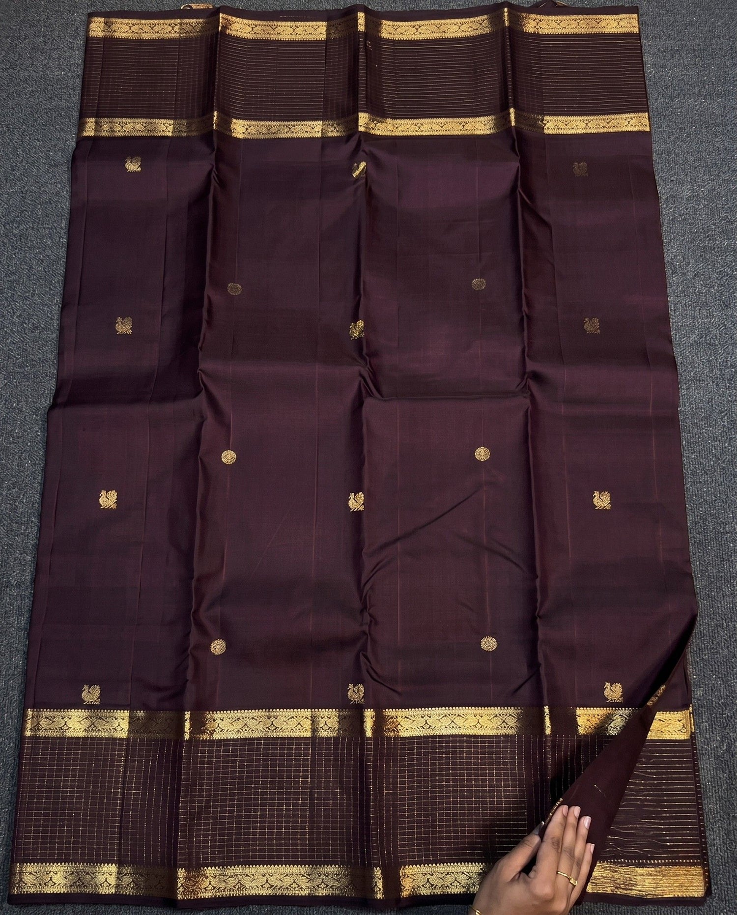 Bhomika - Maroon Zari Grid Temple Border Kanchipuram Saree