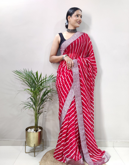 Dhara Cherry Red Soft Silk Laheriya Saree