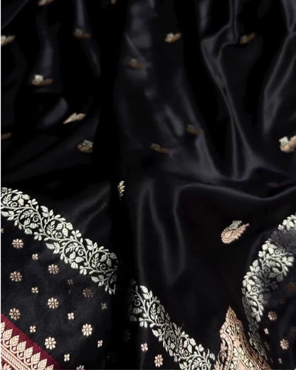 Heny - Black Silver Zari Banarasi Silk Saree