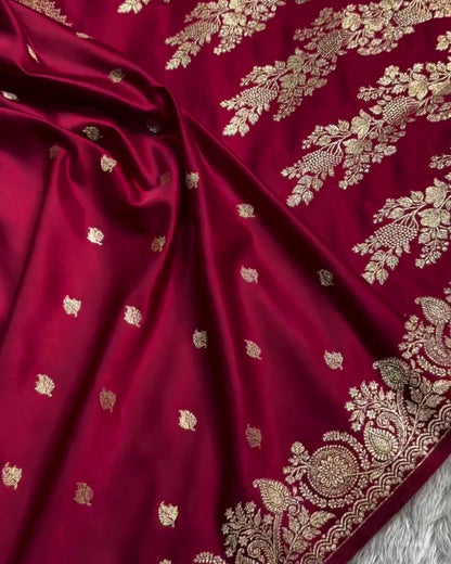 Bhakti - Royal Wine Banarasi Silk Blend Saree