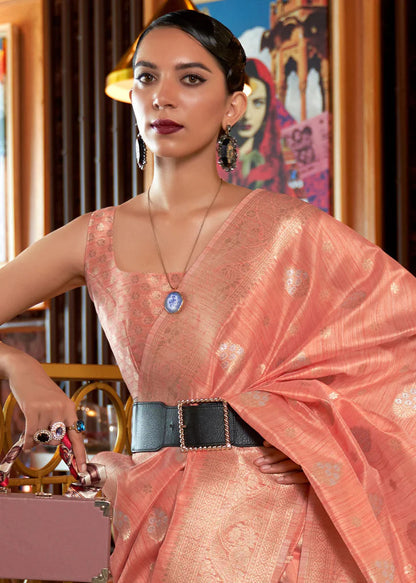 DarkPeach Liza Linen Silk Saree