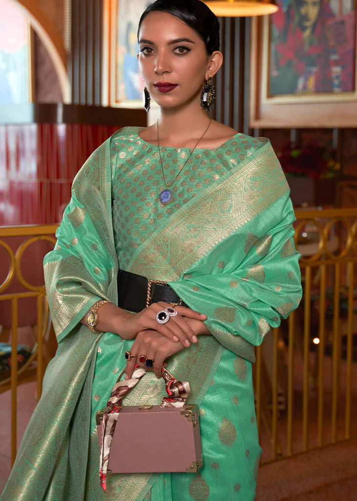 Paris Green Liza Linen Silk Saree