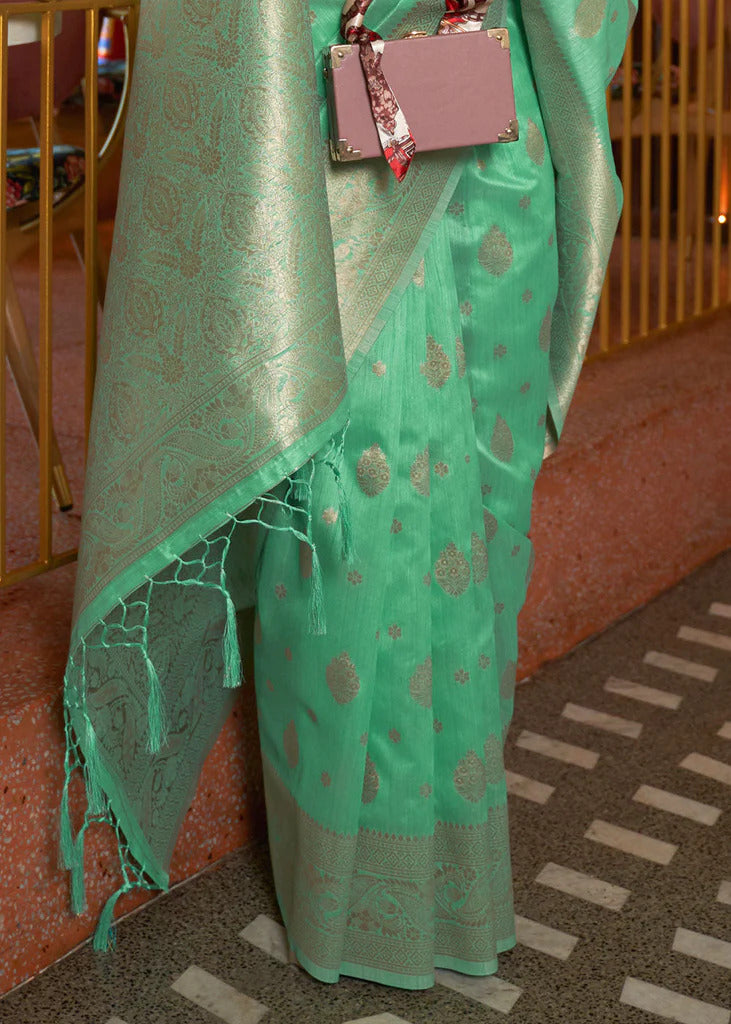 Paris Green Liza Linen Silk Saree