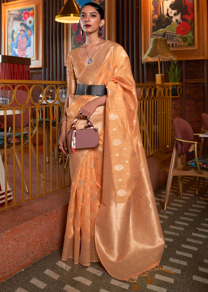 Orange Liza Linen Silk Saree