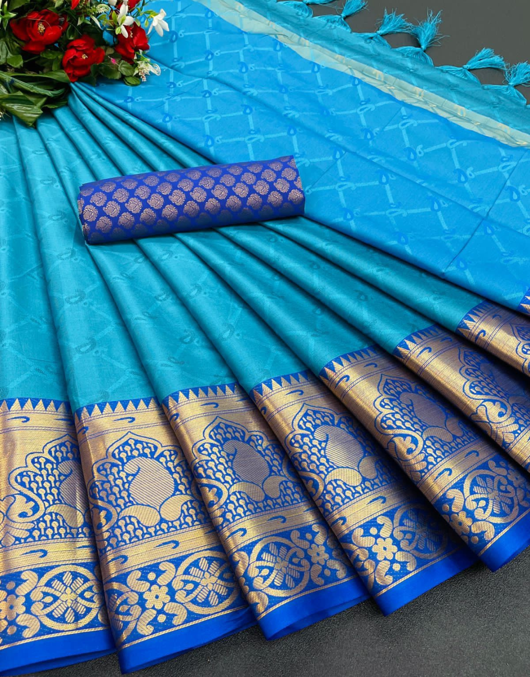 Kiara Sky Blue Soft Silk Saree