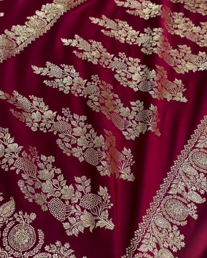 Bhakti - Royal Wine Banarasi Silk Blend Saree