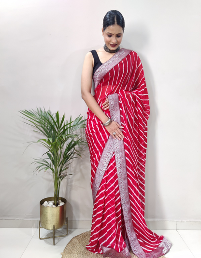 Dhara Cherry Red Soft Silk Laheriya Saree