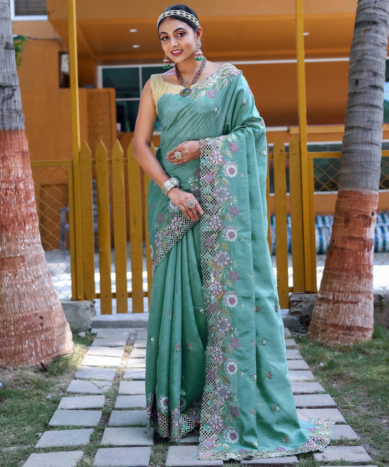 Blue Apeksha Tussar Silk Embroidered Saree