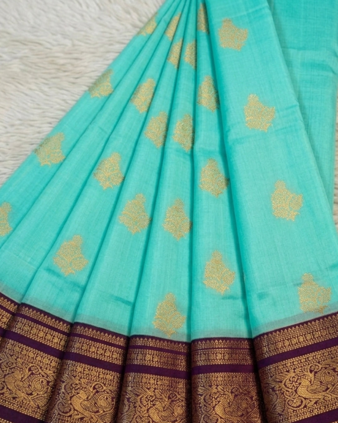 Divya - Aqua Purple Peacock Zari Silk Saree