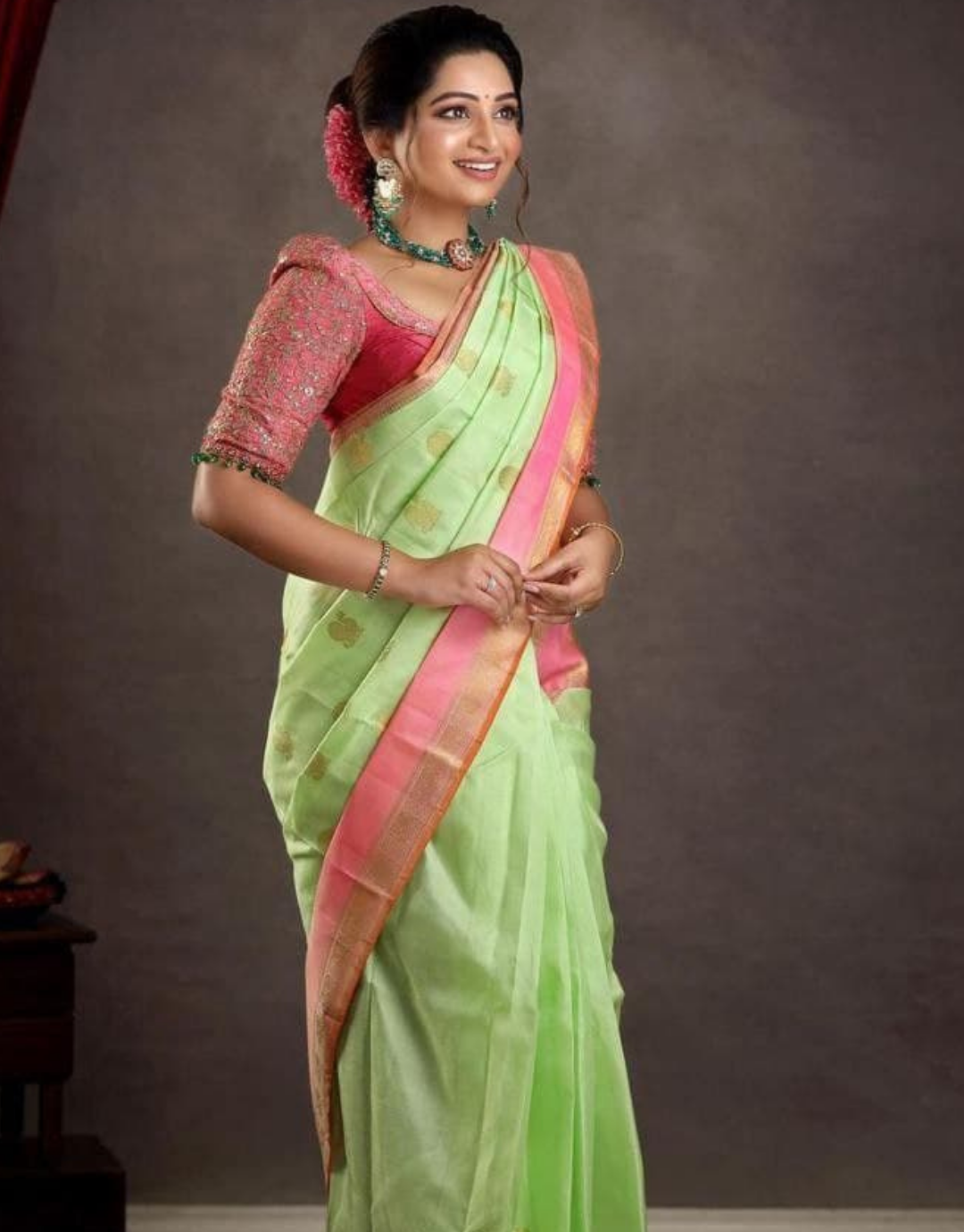 Tisha Light Green Cotton Silk Saree