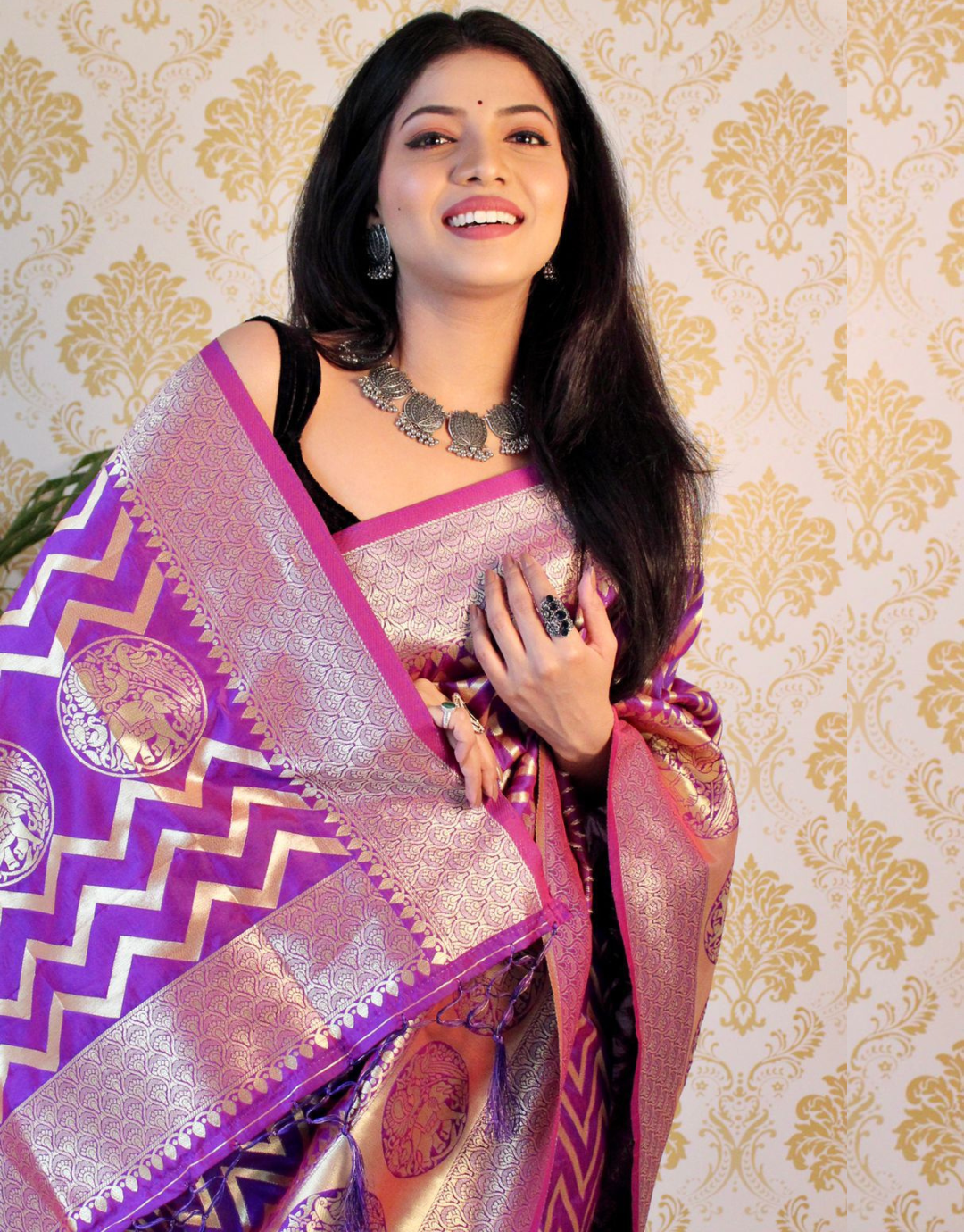 Gauri Purple Laheriya Design Paithani Silk Saree